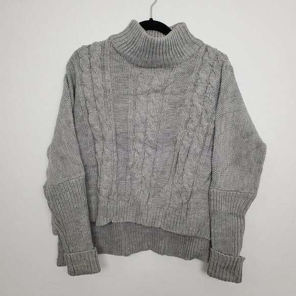 Faithfull the Brand Sweaters - Faithfull the Brand Womens Chunky Sweater Size 6 Gray Mock Neck Cable Knit FLAW